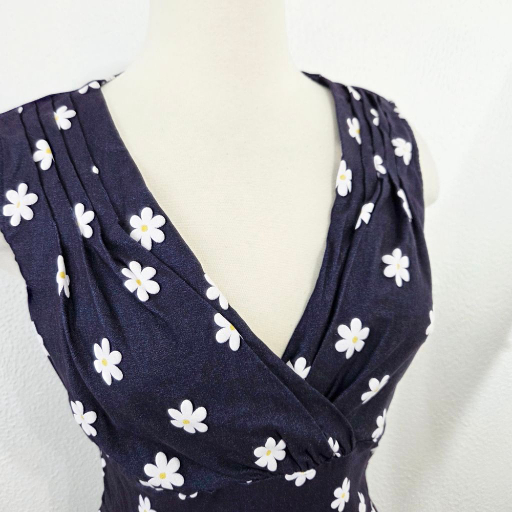 Unique Vintage Delores Swing Dress Sleeveless Retro Navy blue daisy plus size 1X - Picture 3 of 5